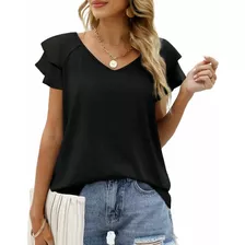 Blusas Con Volantes De Manga Corta Con Cuello En V Dama Moda