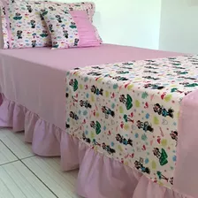  Colcha Solteiro 3 Peças Rosa Estampa Da Minnie