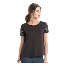 Blusa Moletom Manga Curta Bordada Paetê Pelucidado Quintes