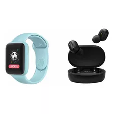 Reloj Smartwatch Celeste + Auriculares Inalámbricos Negro