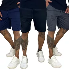 Kit 3 Bermudas De Moletom Academia Short Masculino De Treino