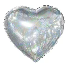 Balão Metalizado 20 Polegadas Coração Holográfico Prata
