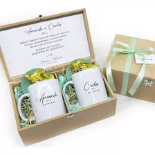 Convite Padrinhos Casamento Kit Completo Canecas E Caixa Mdf