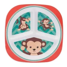 Prato Infantil Com 3 Divisórias Bpa Free Macaco Bebê Buba