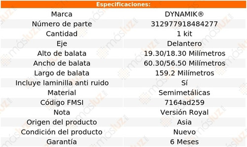 Balatas Semimetalicas Del Dodge Mini Ram L4 1.6l 84/88 Foto 3