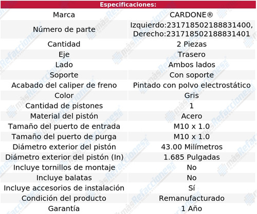 2 Mordazas Freno C/soporte Traseros Cardone Audi S5 08_12 Foto 2