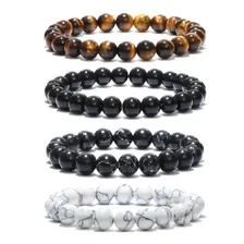 Pulseira Masculina Pedra Natural Onix Olho De Tigre Brinde