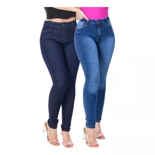  Kit 2 Calça Feminina Jeans Cintura Alta Empina Bum Bum 