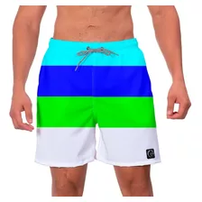 Short Praia Masculino W2 Listrado Verde Azul Branco Academia