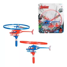 Brinquedo Interativo Infantil Helicóptero Lançador Avengers Cor Azul E Vermelho