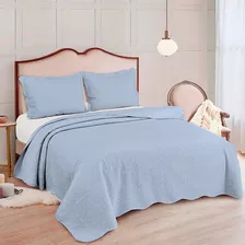 Jogo De Cama Queen Cobre Leito Colcha Dupla Face 3pç 240x260 Cor Azul Bebê