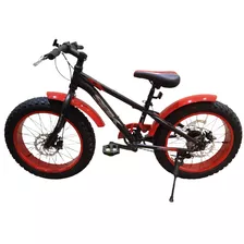 Mountain Bike Infantil Sbk Cycles Fat Hunter R20 7v Frenos De Disco Mecánico Color Negro/rojo Con Pie De Apoyo 