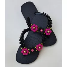 Ojotas Marca Havaianas, Bordadas Y Decoradas Con Perlas. 