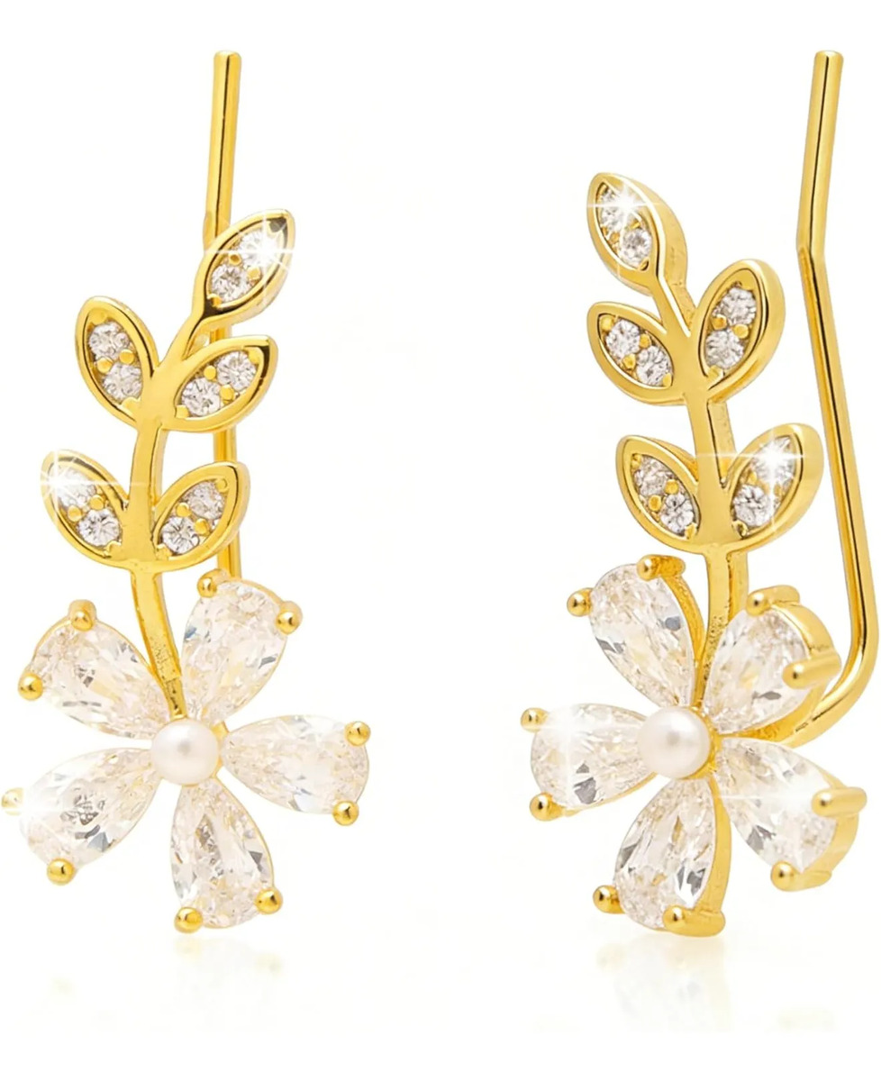 Aros Ear Cuff Dorados 14k Con Strass Brillantes Dorado