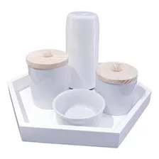 Kit Higiene Bebê Porcelana Potes Maternidade 5 Peças Garrafa