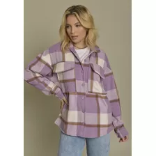 Camisa Xadrez Flanela Oversized Dialogo Jeans Roxo Feminino