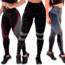 Kit 3 Leggings Mescla Sublimada Não Tem Transparencia Luxo