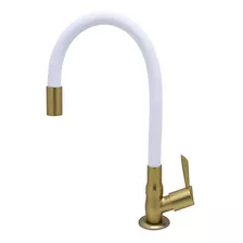 Torneira Cozinha Bancada Tubo Flexível Branca E Dourada C61 Cor Branco