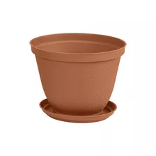 Maceta Redonda Textura Rafia 25 Cm Con Plato Terracota Rimax