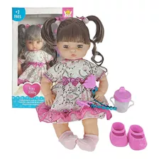 Boneca Bebê Anjo Vinil Collection Castanho Com Acessórios