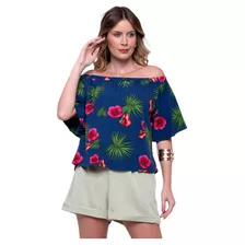 Blusa Bisô Ciganinha Floral Azul