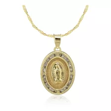 Medalla Virgen De Guadalupe Greca Y Cadena 2mm 10k Amarillo