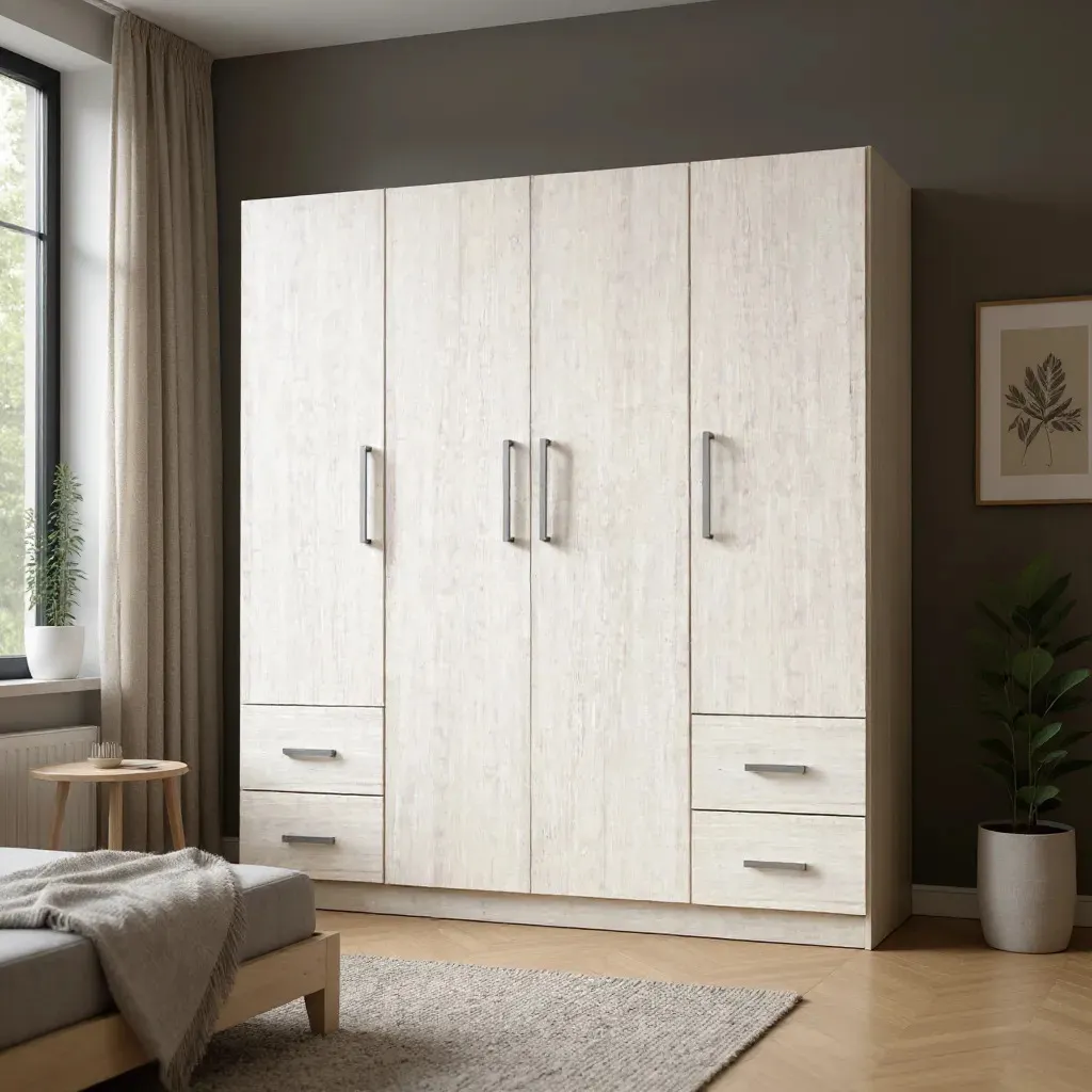 Placard Ropero Armario 4 Puertas Abrir 4 Cajones Perchero Estantes 173 Cm Mueble Dormitorio Organizador Guardado Ropa Colgada Y Doblada Melamina Venezia Gran Capacidad Interior Amplio Pac170 Dielfe