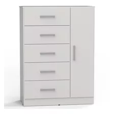 Cajonera Cómoda Chifonier 5 Caj 1 Pta Guia Metálica 90 Cm Color Blanco