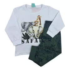 Pijama Longo Menino Brilha No Escuro Safari - 4 A 8 - Kyly