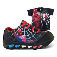 Kit Tenis Infantil De Led Homem Aranha + Camisa Novo