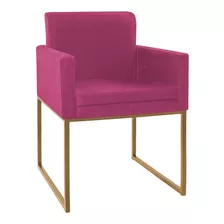Poltrona Decorativa Bellinha Base De Ferro Dourado Sued Pink