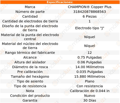 Set 6 Bujas Encendido Cobre Azera V6 3.8l 06/11 Champion Foto 2