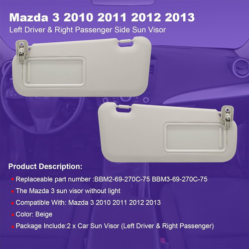 Visera Solar Para Mazda 3 2010 A 2013 Derecha/izquierda  Foto 2