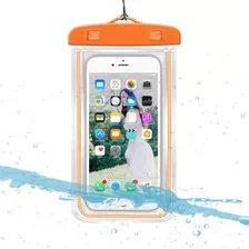 Capa De Celular Impermeável Proteção Mergulho Chuva Piscina Cor Laranja