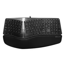 Teclado Ergonómico Delux, Con Soporte Para Muñeca, Negro