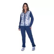 Pijama Feminino Aberto Com Botões Canelado Blusa Manga Longa