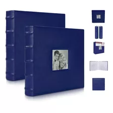 Betco Paquete De 2 Albumes Fotográficos, Encuadernados Y Cosidos A Mano. Capacidad Para 400 Fotos (200 Por Álbum). Tapa Dura En Color Azul