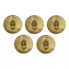 5 Moedas Física Ethereum Eth Criptomoedas Ouro Colecionador