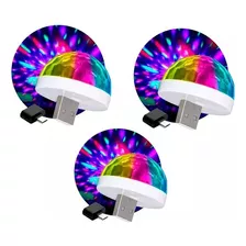 Kit X3 Mini Focos Led Rgb Giratorio Bolichero Auto Usb 