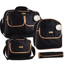 Kit Bolsa Bebê Saída Maternidade Com Mochila Menina/menino Cor Preto Desenho Do Tecido Matelassê