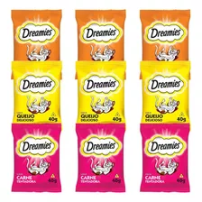 Petisco Dreamies Gatos 40g Kit Todos Sabores 09 Unidades