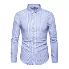 Camisas De Rayas Hombres Moda Manga Larga Slim Cut