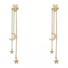 Par Aretes Estrellas Luna Colgante Pendiente Elegante Largo