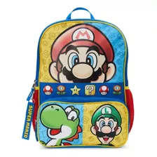 Mochila Escolar Super Mario Bros P/ Niños De 43cm C/ Porta Laptop *sk Color Azul