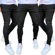 Kit 3 Calça Preta Masculina Jeans Com Lycra Estica Muito Nfe