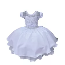 Vestido Infantil Branco Peito C/ Nervura E Pérolas Princesas