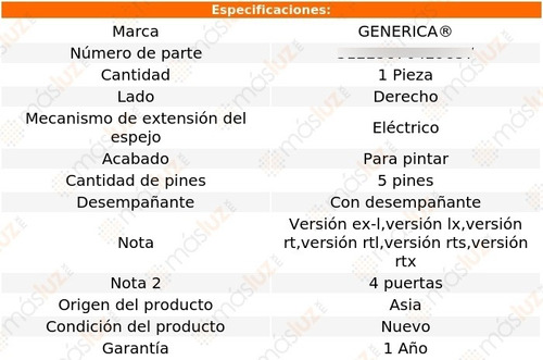 Espejo Der Elect P/pintar C/desemp 5 Pines Ridgeline 06/14 Foto 2