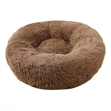 Cama Cucha Puff Redondo 50cm De Felpa P/ Mascotas Perro Gato Color Marrón Claro