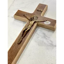 Cruz Crucifixo De Madeira Metal Medalha São Bento 23cm Lindo