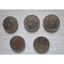 5 Monedas Antiguas Argentina 5 Peso 1961 1962 1963 1964 1966